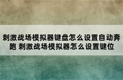 刺激战场模拟器键盘怎么设置自动奔跑 刺激战场模拟器怎么设置键位